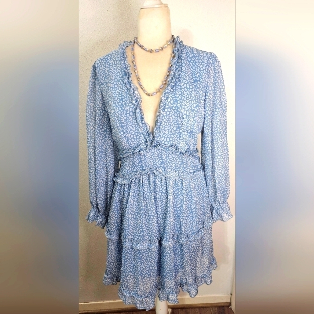 BLUE TIERED RUFFLE DRESS - Picture 4 of 10